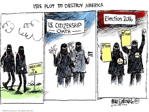 ISIS Plot to Destroy America. Welcome to USA. U.S. Citizenship Oath. Election 2016. Trump. I voted.